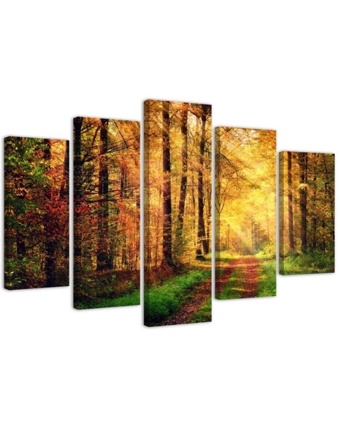 Wall painting for living room Forest road landscape 5 parts | FEEBY