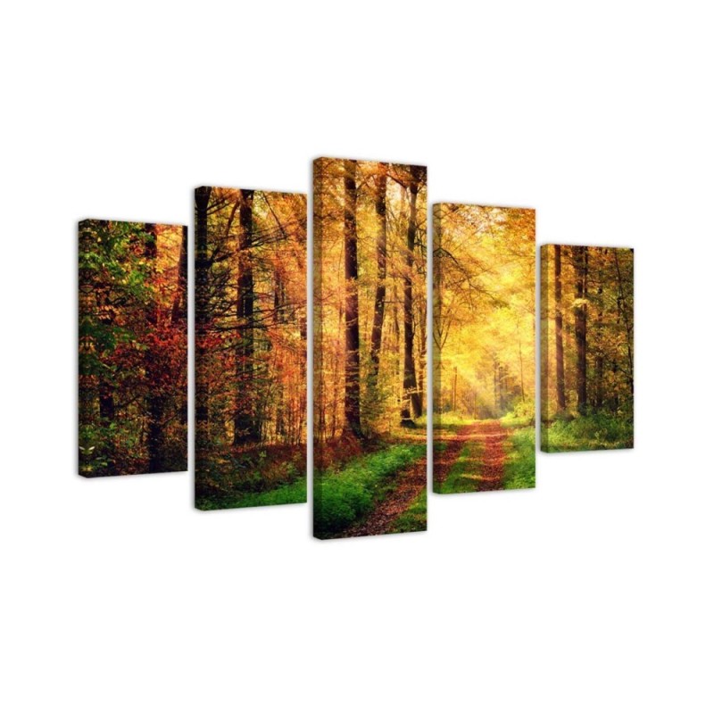Wall painting for living room Forest road landscape 5 parts | FEEBY
