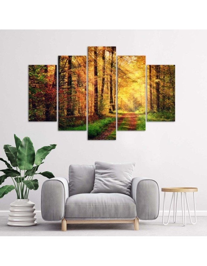 Wall painting for living room Forest road landscape 5 parts | FEEBY