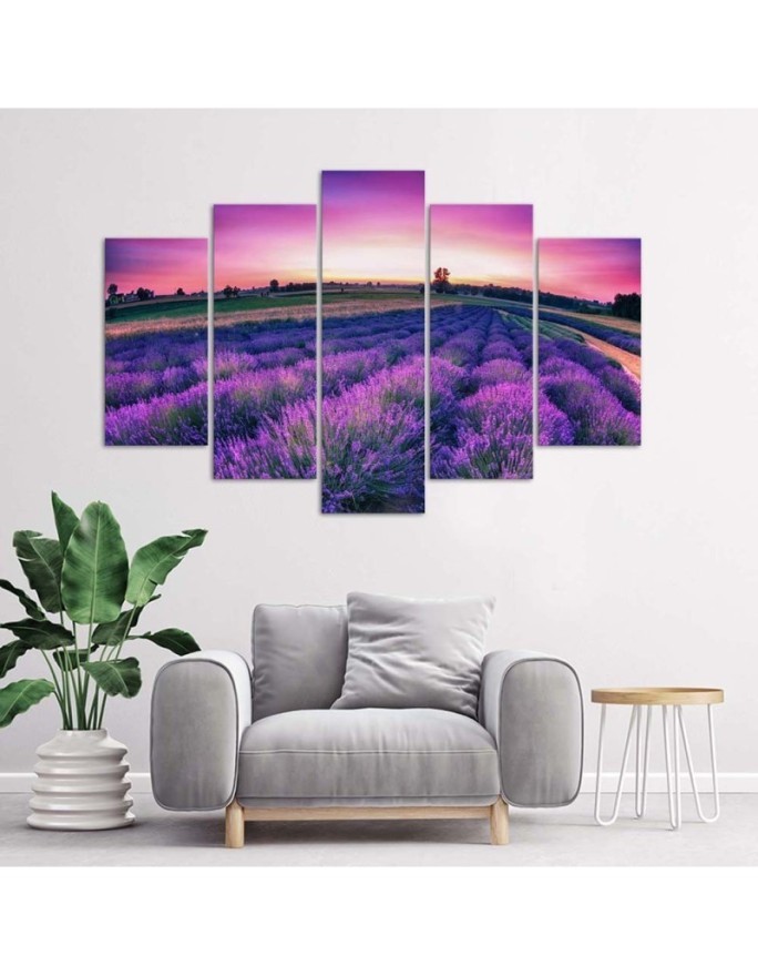 Lavender field canvas 5 piece wall painting for living room | FEEBY