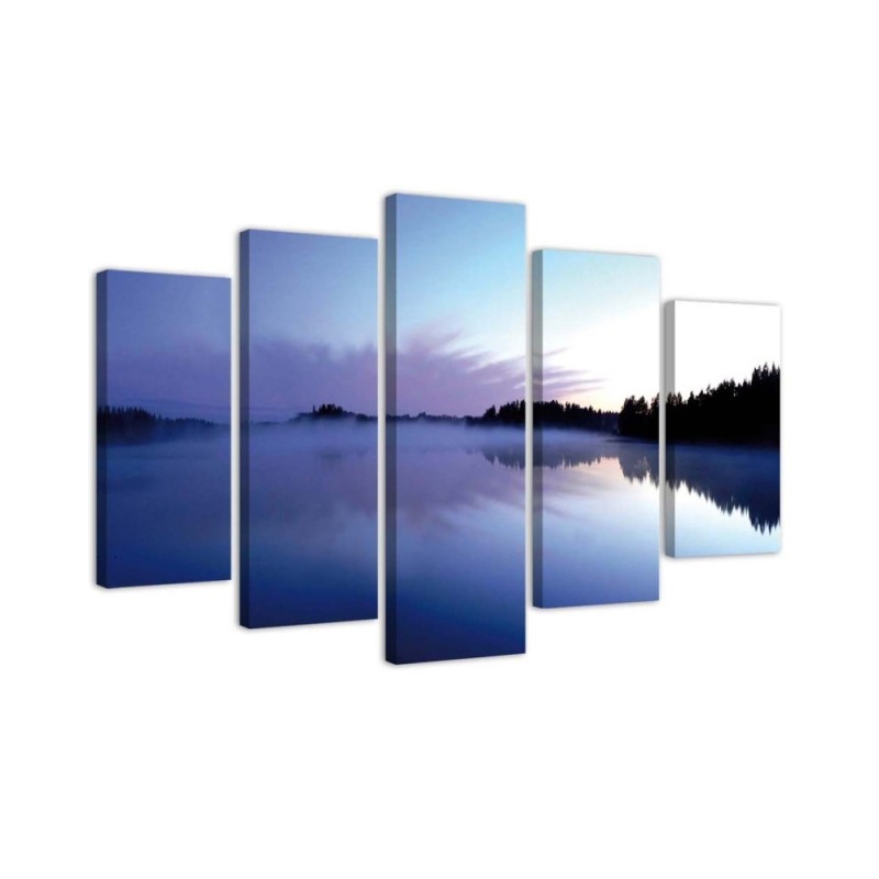 Canvas painting Fog over the lake for living room | FEEBY