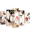 5 Piece White orchid and stones canvas paintings for living room | FEEBY