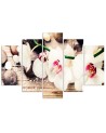 5 Piece White orchid and stones canvas paintings for living room | FEEBY
