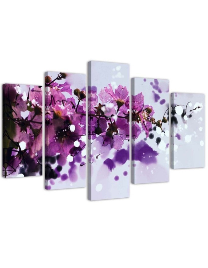Canvas print 5 parts blooming purple flowers nature | FEEBY