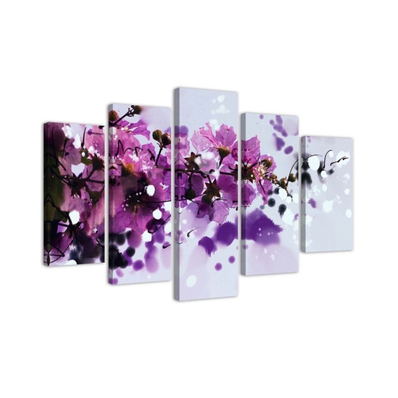 Canvas print 5 parts blooming purple flowers nature | FEEBY