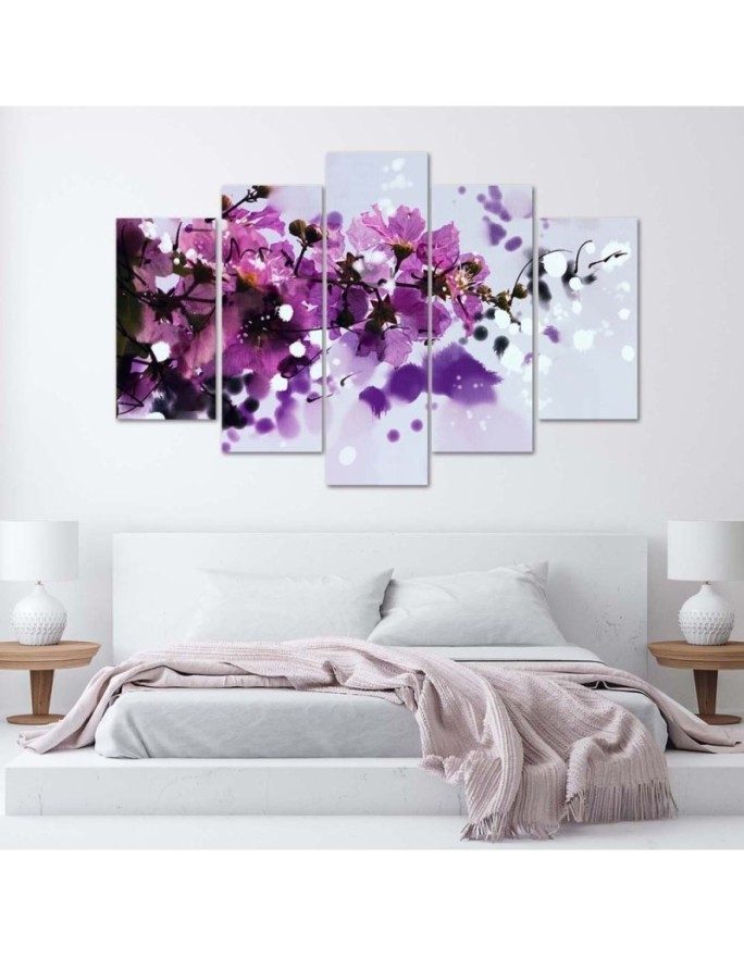 Canvas print 5 parts blooming purple flowers nature | FEEBY