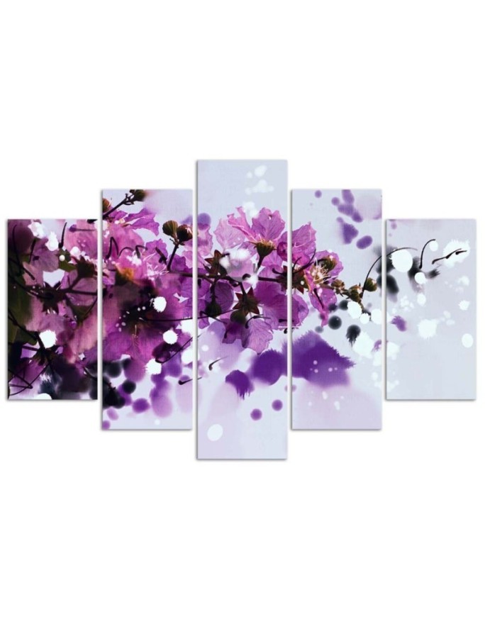 Canvas print 5 parts blooming purple flowers nature | FEEBY