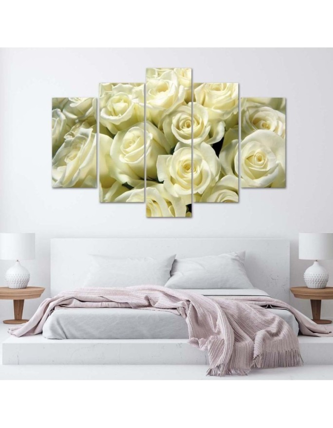 White roses Canvas painting for modern living room wall | FEEBY