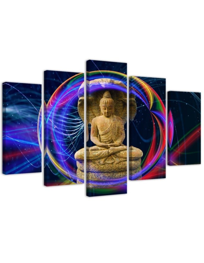 Buddha 5 piece painting on coloured background for living room | FEEBY