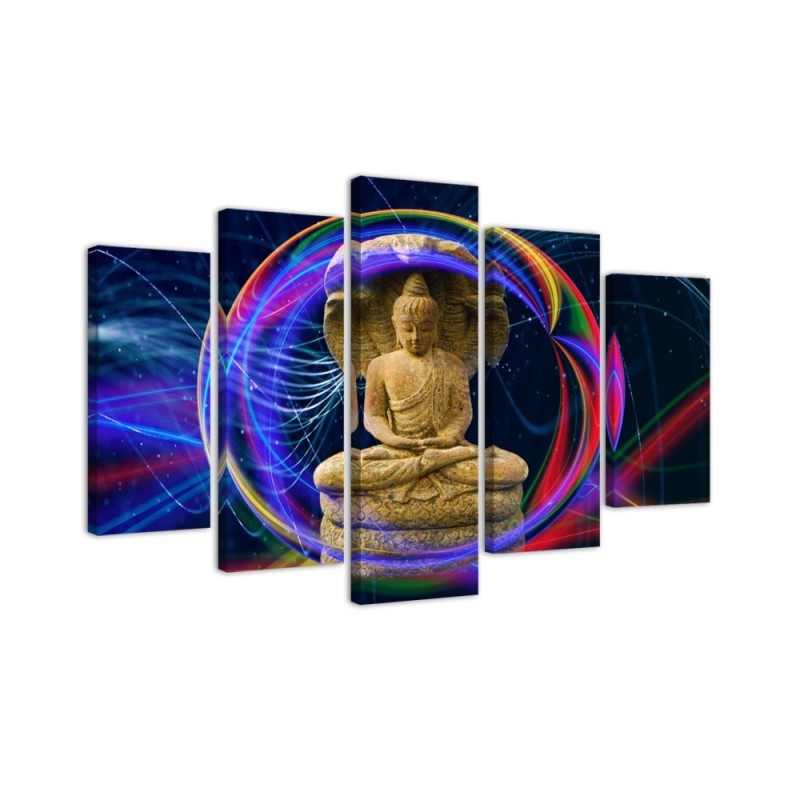 Buddha 5 piece painting on coloured background for living room | FEEBY