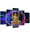 Buddha 5 piece painting on coloured background for living room | FEEBY