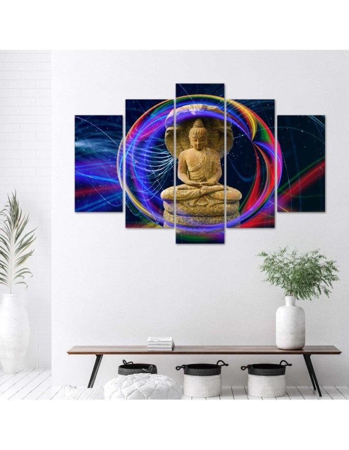 Buddha 5 piece painting on coloured background for living room | FEEBY
