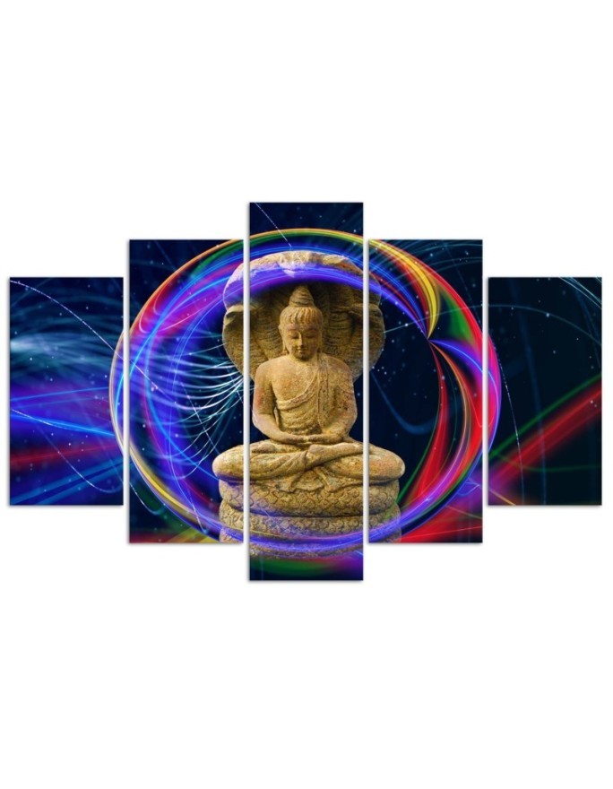 Buddha 5 piece painting on coloured background for living room | FEEBY