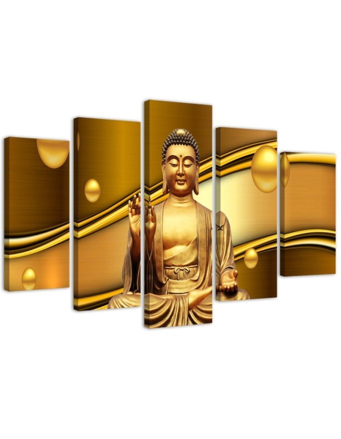 Canvas print 5 parts Golden Buddha for living room, bedroom | FEEBY