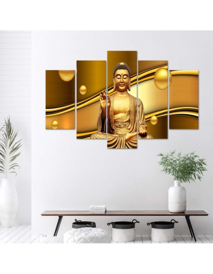Canvas print 5 parts Golden Buddha for living room, bedroom | FEEBY