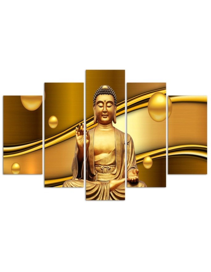 Canvas print 5 parts Golden Buddha for living room, bedroom | FEEBY