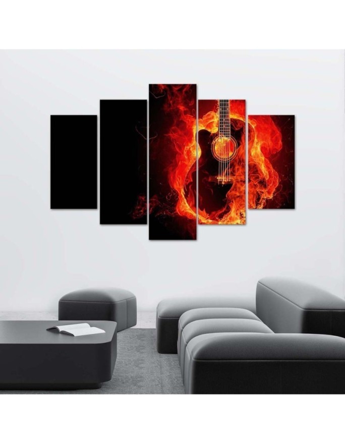 Canvas print Flaming guitar for youth room for wall | FEEBY