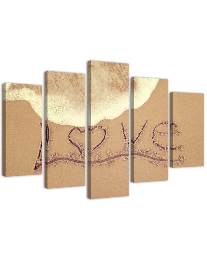 Canvas print 5 parts for bedroom Love inscription on sand | FEEBY
