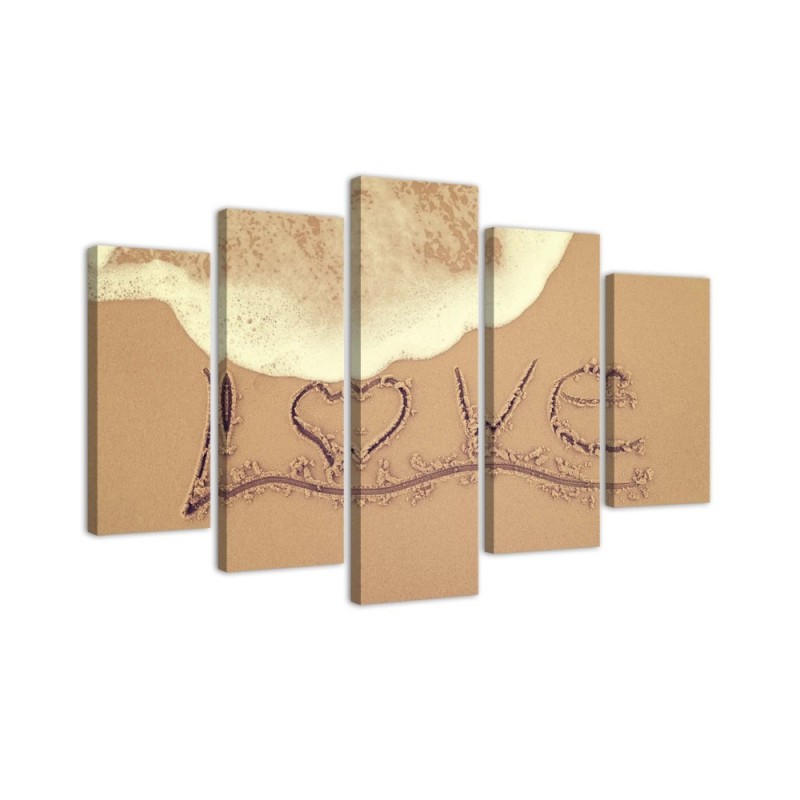 Canvas print 5 parts for bedroom Love inscription on sand | FEEBY