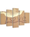 Canvas print 5 parts for bedroom Love inscription on sand | FEEBY