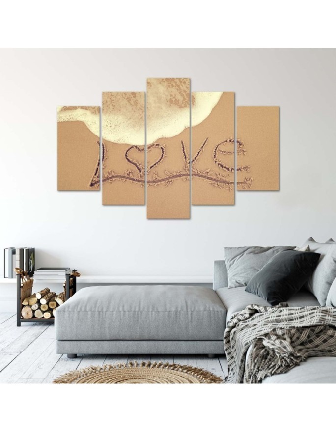 Canvas print 5 parts for bedroom Love inscription on sand | FEEBY