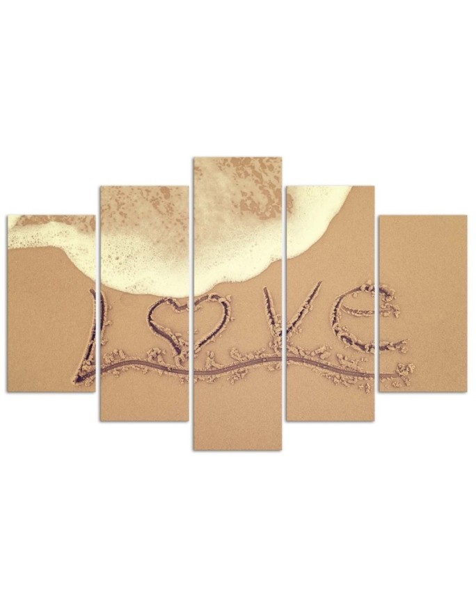 Canvas print 5 parts for bedroom Love inscription on sand | FEEBY