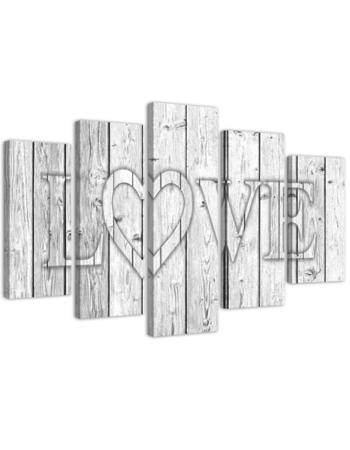 Canvas print for living room Love inscription on grey boards modern canvas painting | FEEBY