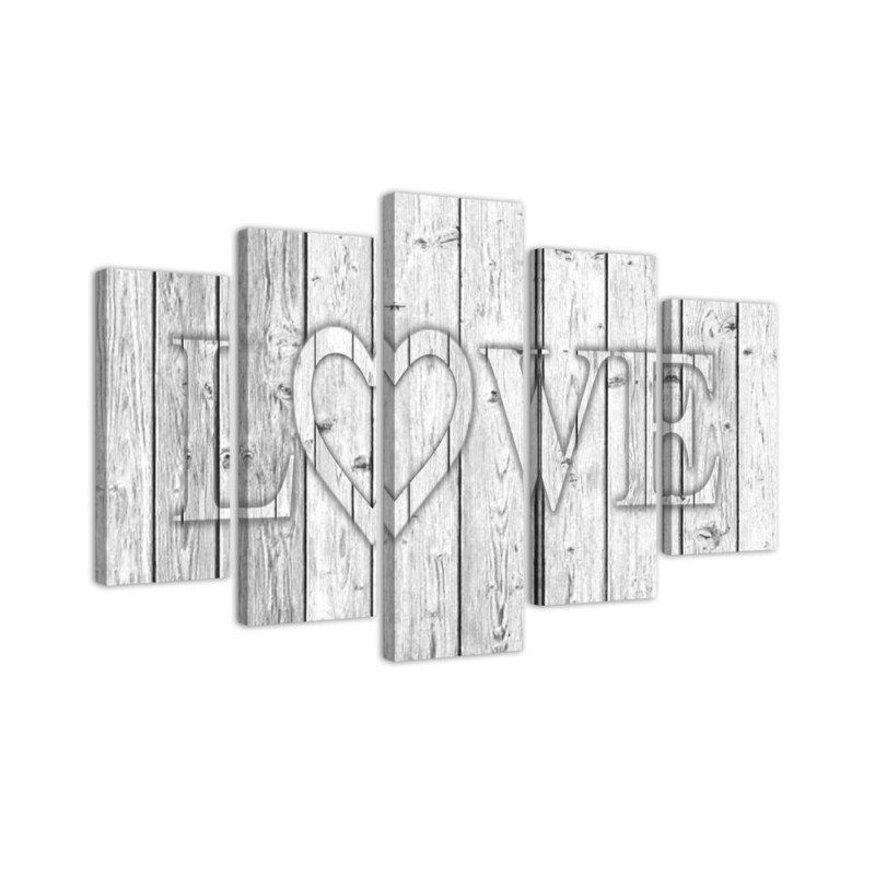 Canvas print for living room Love inscription on grey boards modern canvas painting | FEEBY