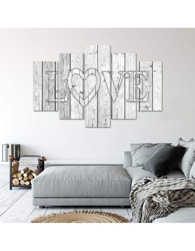 Canvas print for living room Love inscription on grey boards modern canvas painting | FEEBY