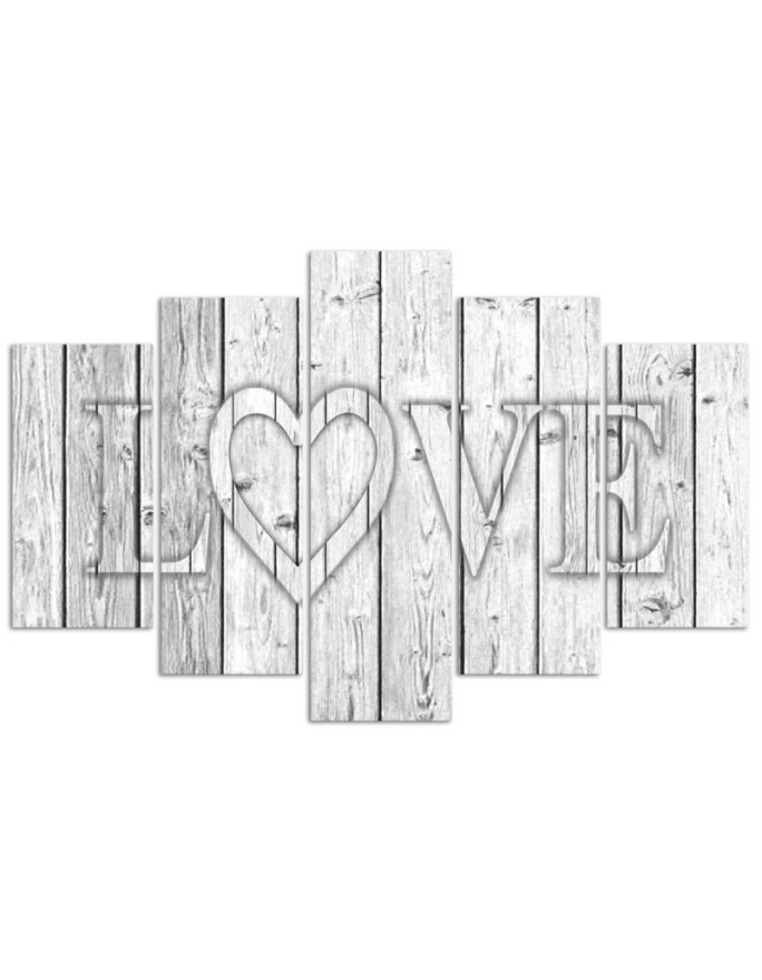 Canvas print for living room Love inscription on grey boards modern canvas painting | FEEBY