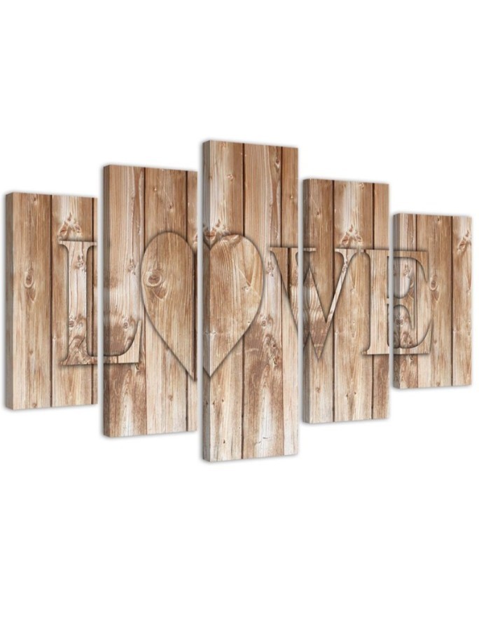 Canvas print for living room Love on brown boards decorative | FEEBY