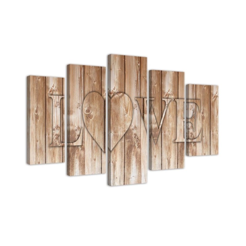 Canvas print for living room Love on brown boards decorative | FEEBY