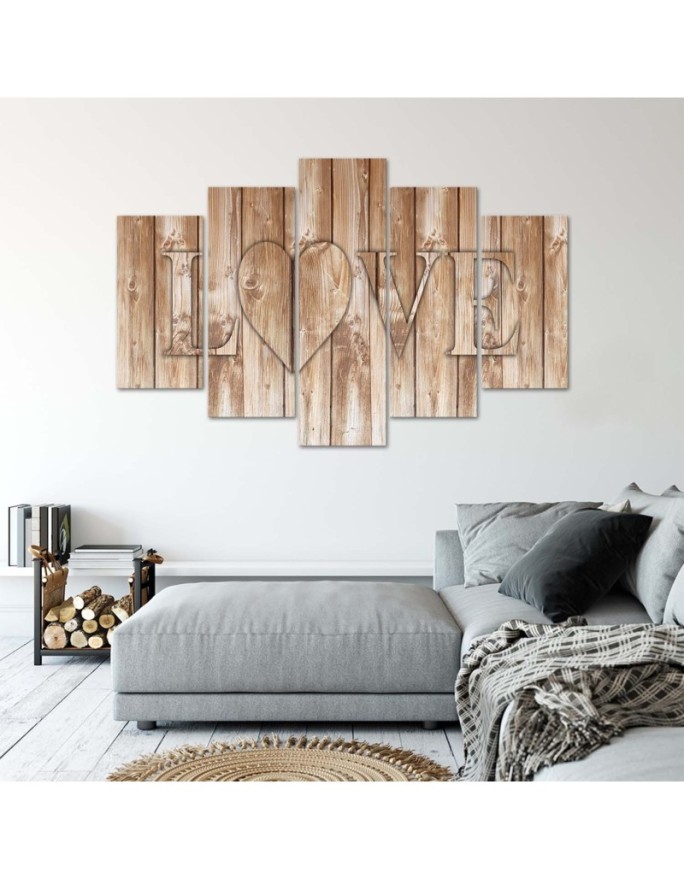 Canvas print for living room Love on brown boards decorative | FEEBY