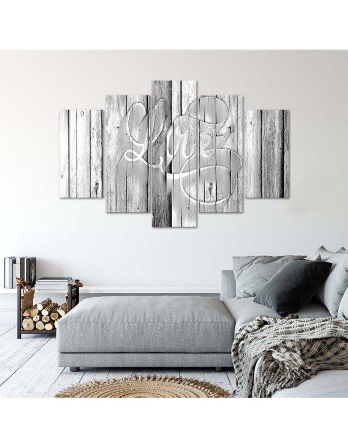 Love on grey boards wall painting for room, flat | FEEBY