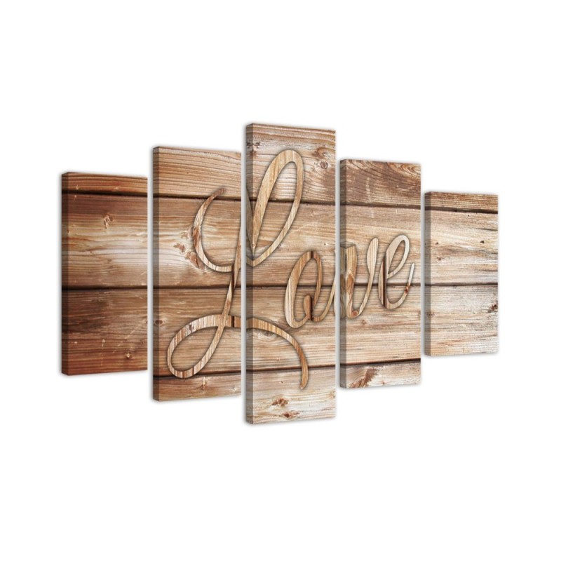Modern painting Love inscription on brown boards for living room | FEEBY