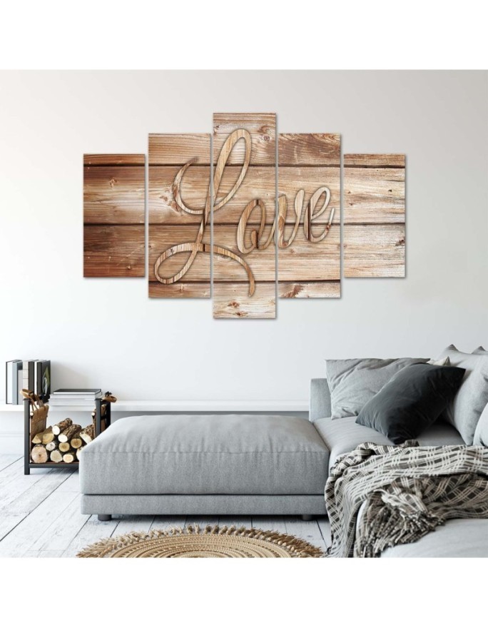 Modern painting Love inscription on brown boards for living room | FEEBY