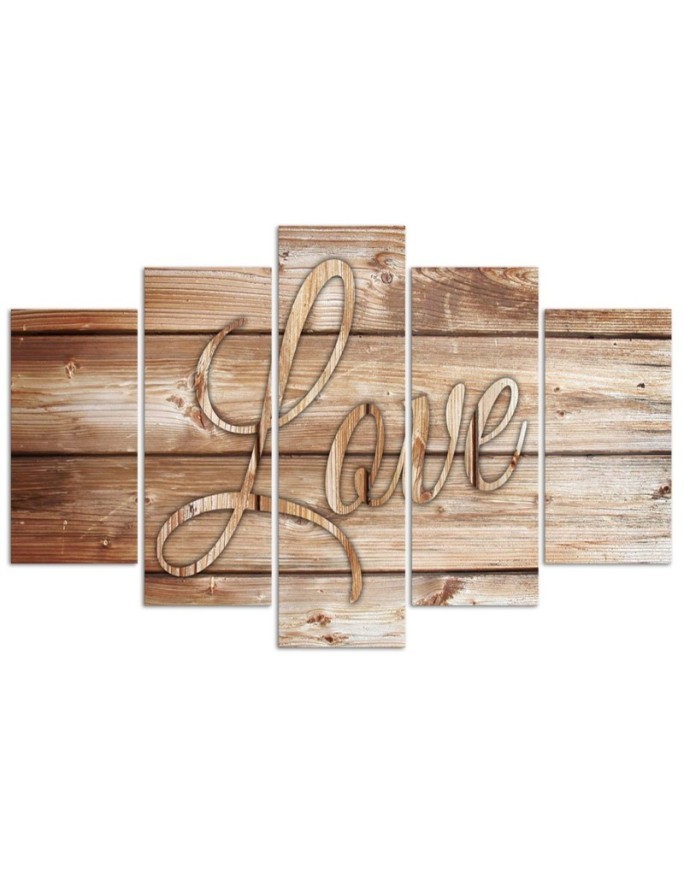 Modern painting Love inscription on brown boards for living room | FEEBY