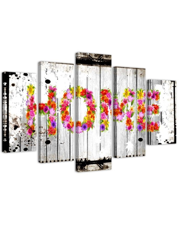 Home inscription from flowers canvas painting for the hallway | FEEBY