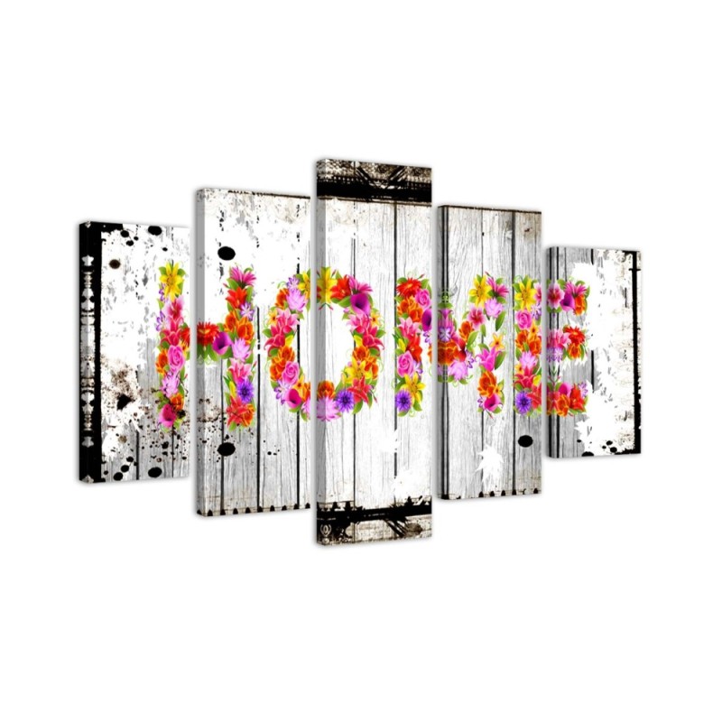 Home inscription from flowers canvas painting for the hallway | FEEBY