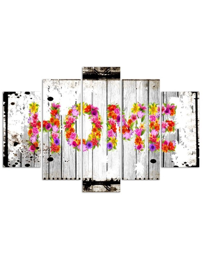 Home inscription from flowers canvas painting for the hallway | FEEBY