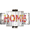 Home inscription from flowers canvas painting for the hallway | FEEBY