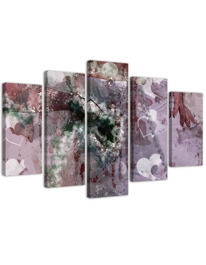 5 Piece Abstract hearts wall painting shabby chic modern | FEEBY