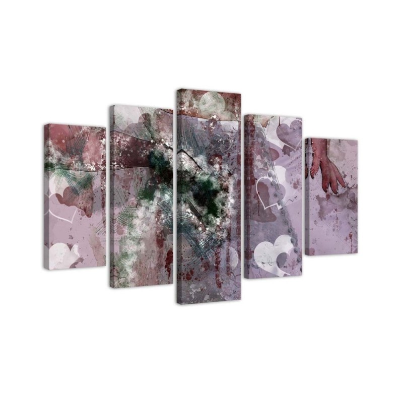 5 Piece Abstract hearts wall painting shabby chic modern | FEEBY