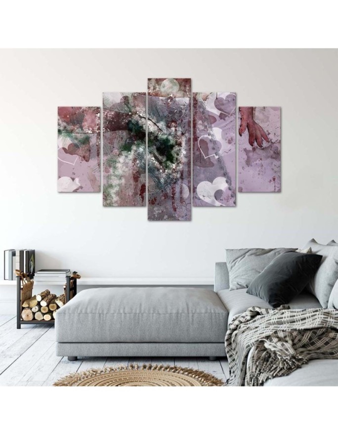 5 Piece Abstract hearts wall painting shabby chic modern | FEEBY