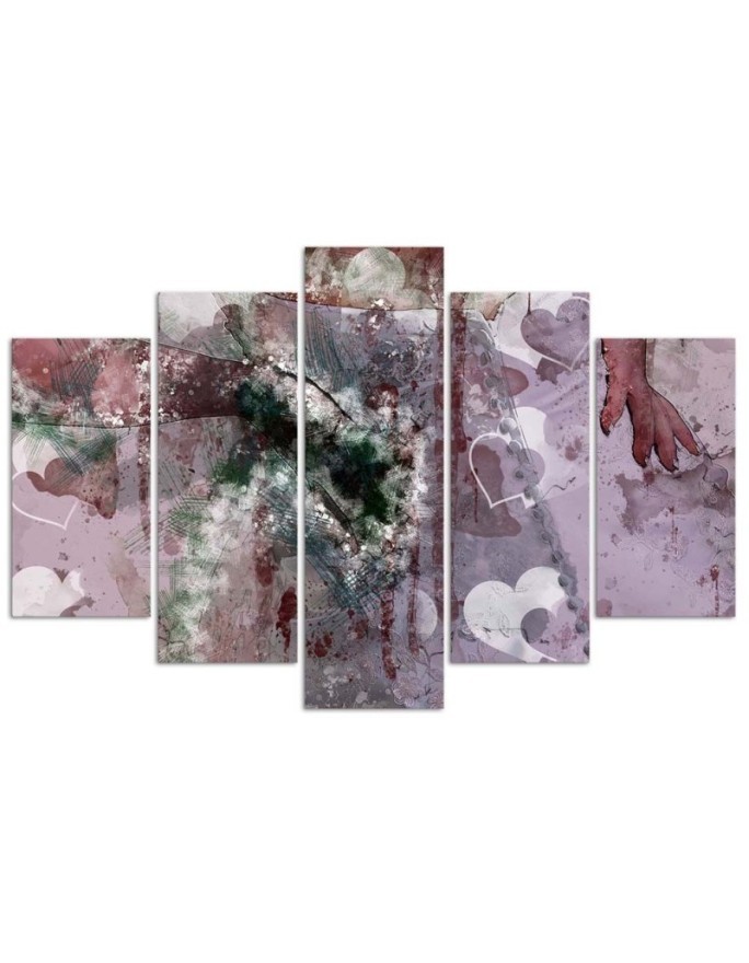 5 Piece Abstract hearts wall painting shabby chic modern | FEEBY