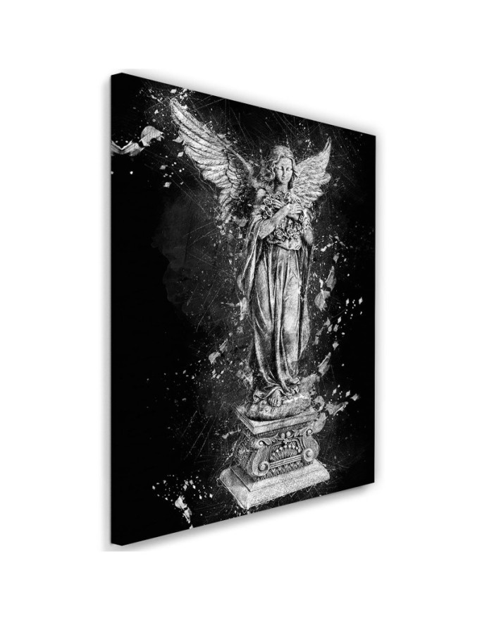 Angel statue black and white wall art painting for bedroom | FEEBY