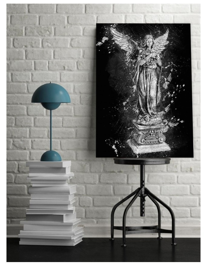 Angel statue black and white wall art painting for bedroom | FEEBY