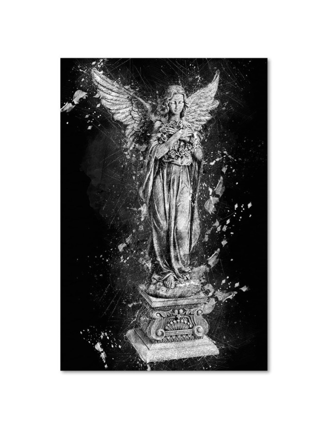 Angel statue black and white wall art painting for bedroom | FEEBY
