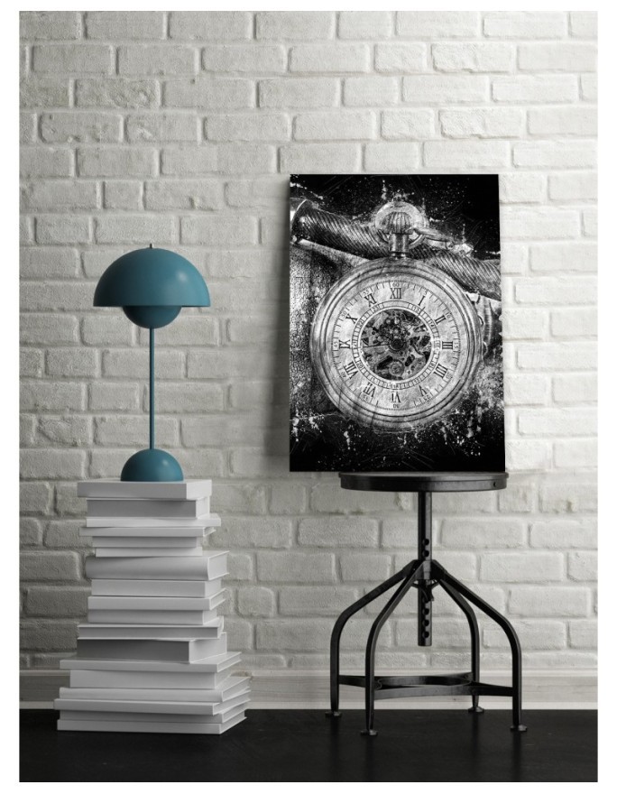 Canvas painting for living room Clock black and white | FEEBY