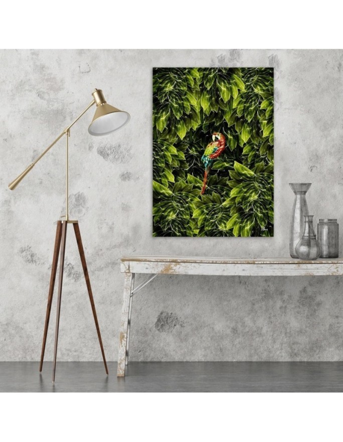 Wall art painting for living room Parrot in leaves | FEEBY